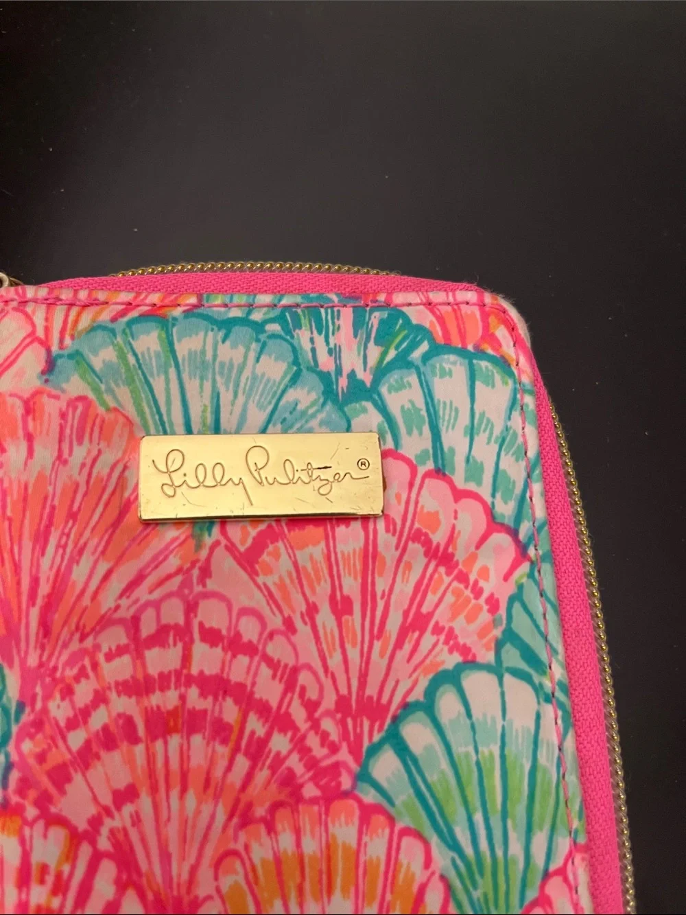 Lilly Pulitzer Pink Teal Shell-Print Wristlet Wallet